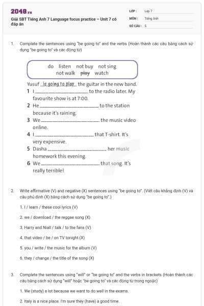 Giải SBT Tiếng Anh 7 Language focus practice – Unit 7 có đáp án