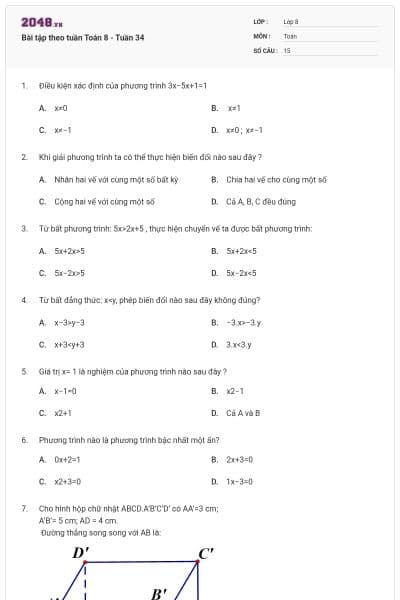 Bài tập theo tuần Toán 8 - Tuần 34