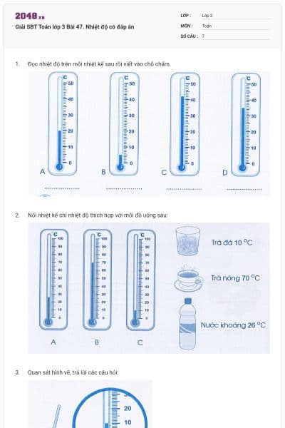 Giải SBT Toán lớp 3 Bài 47. Nhiệt độ có đáp án