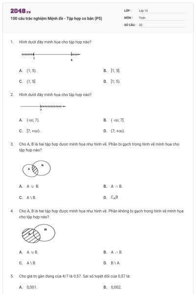 100 câu trắc nghiệm Mệnh đề - Tập hợp cơ bản (P5)