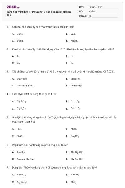 Tổng hợp minh họa THPTQG 2019 Hóa Học có lời giải (Đề số 3)