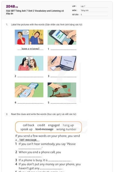 Giải SBT Tiếng Anh 7 Unit 2 Vocabulary and Listening có đáp án