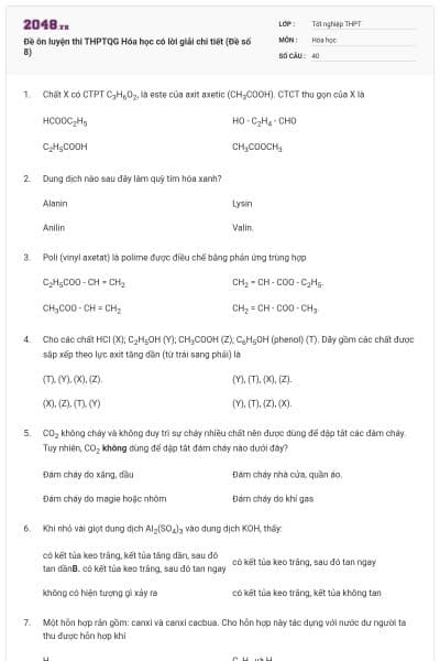 Đề ôn luyện thi THPTQG Hóa học có lời giải chi tiết (Đề số 8)
