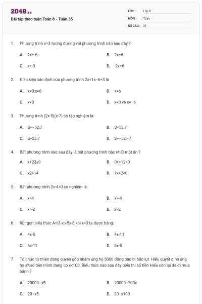 Bài tập theo tuần Toán 8 - Tuần 35