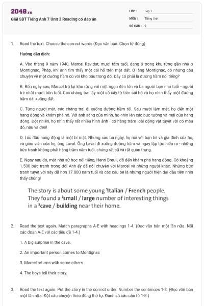 Giải SBT Tiếng Anh 7 Unit 3 Reading có đáp án