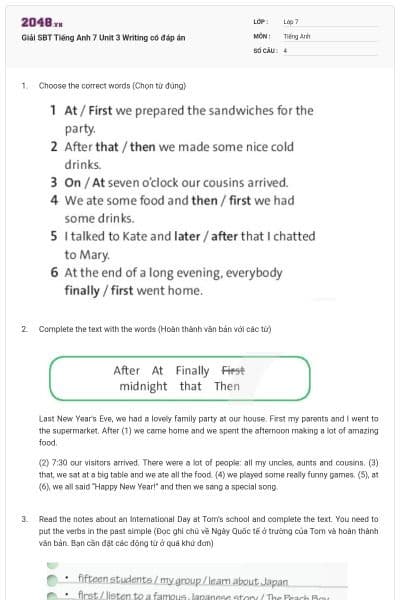 Giải SBT Tiếng Anh 7 Unit 3 Writing có đáp án