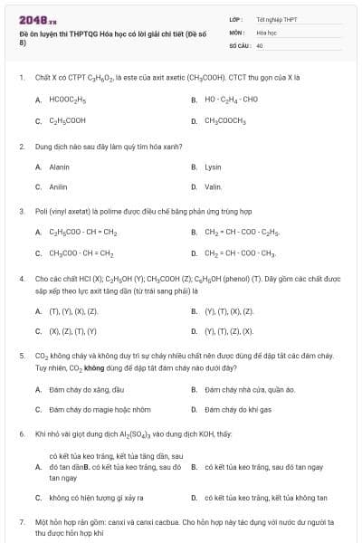 Đề ôn luyện thi THPTQG Hóa học có lời giải chi tiết (Đề số 8)
