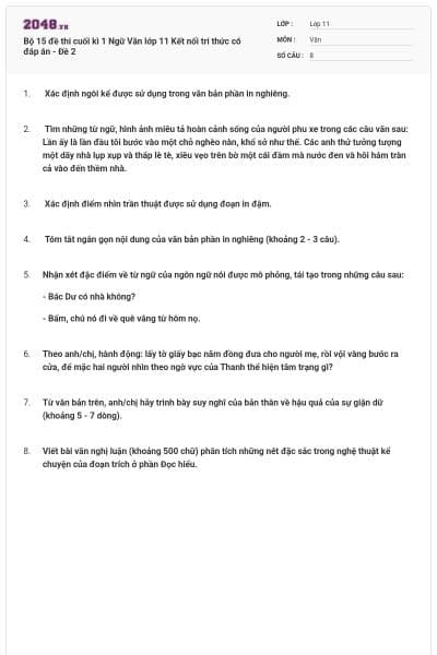 Bộ 15 đề thi cuối kì 1 Ngữ Văn lớp 11 Kết nối tri thức có đáp án - Đề 2
