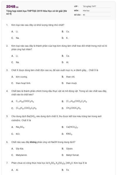 Tổng hợp minh họa THPTQG 2019 Hóa Học có lời giải (Đề số 4)