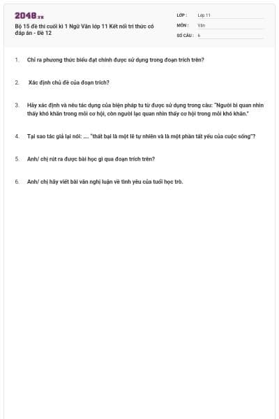 Bộ 15 đề thi cuối kì 1 Ngữ Văn lớp 11 Kết nối tri thức có đáp án - Đề 12