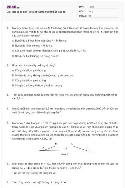 Giải SBT Lí 10 Bài 12: Năng lượng và công có đáp án