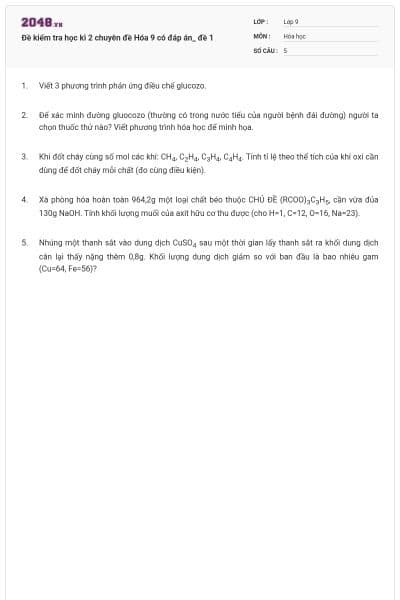Đề kiểm tra học kì 2 chuyên đề Hóa 9 có đáp án_ đề 1