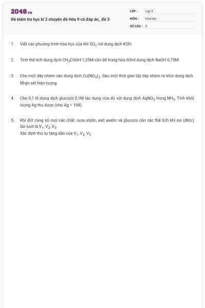Đề kiểm tra học kì 2 chuyên đề Hóa 9 có đáp án_ đề 3