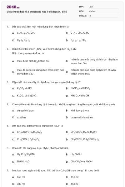 Đề kiểm tra học kì 2 chuyên đề Hóa 9 có đáp án_ đề 5