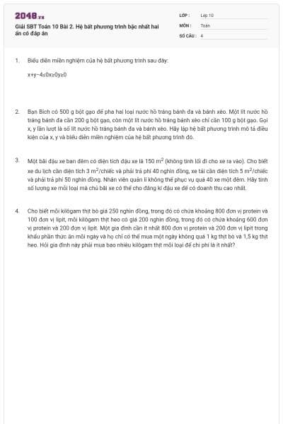Giải SBT Toán 10 Bài 2. Hệ bất phương trình bậc nhất hai ẩn có đáp án