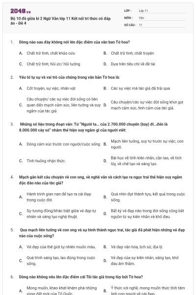 Bộ 10 đề giữa kì 2 Ngữ Văn lớp 11 Kết nối tri thức có đáp án - Đề 4