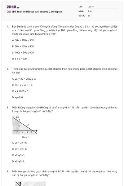 Giải SBT Toán 10 Bài tập cuối chương 2 có đáp án