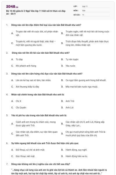 Bộ 10 đề giữa kì 2 Ngữ Văn lớp 11 Kết nối tri thức có đáp án - Đề 9