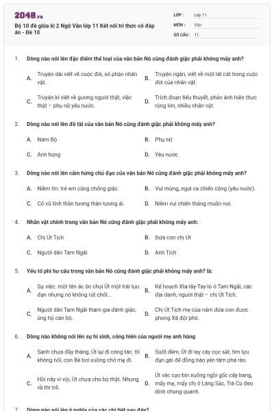 Bộ 10 đề giữa kì 2 Ngữ Văn lớp 11 Kết nối tri thức có đáp án - Đề 10