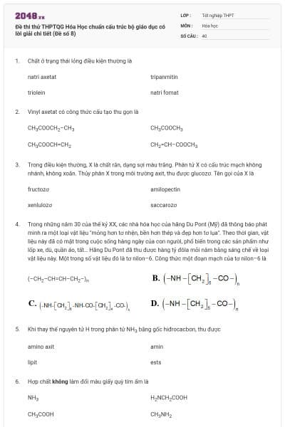 Đề thi thử THPTQG Hóa Học chuẩn cấu trúc bộ giáo dục có lời giải chi tiết (Đề số 8)