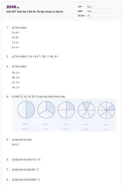 Giải SBT Toán lớp 3 Bài 58. Ôn tập chung có đáp án