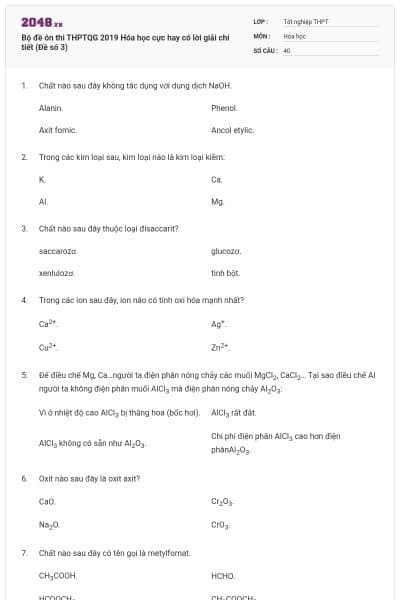 Bộ đề ôn thi THPTQG 2019 Hóa học cực hay có lời giải chi tiết (Đề số 3)