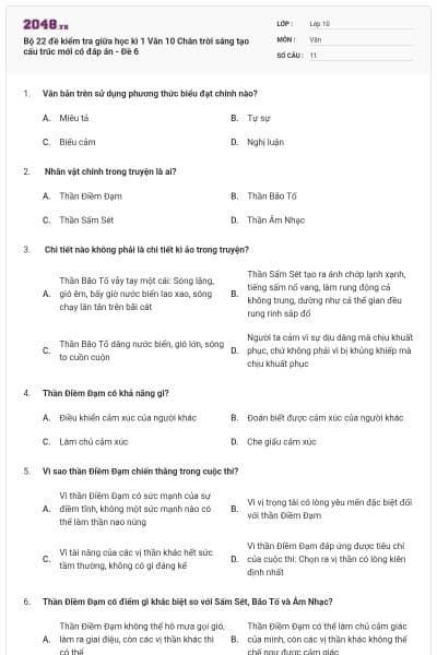 Bộ 22 đề kiểm tra giữa học kì 1 Văn 10 Chân trời sáng tạo cấu trúc mới có đáp án - Đề 6