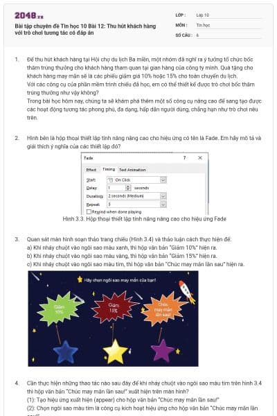 Bài tập chuyên đề Tin học 10 Bài 12: Thu hút khách hàng với trò chơi tương tác có đáp án