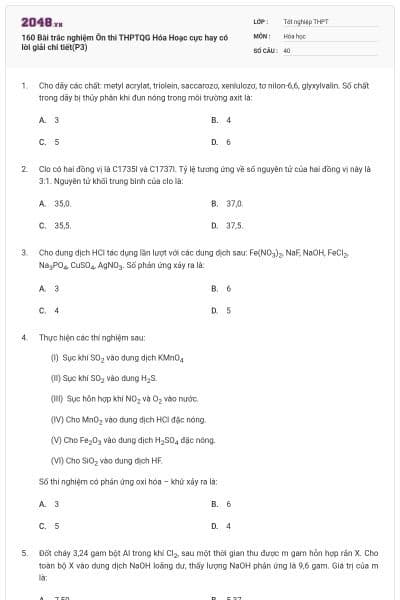 160 Bài trắc nghiệm Ôn thi THPTQG Hóa Hoạc cực hay có lời giải chi tiết(P3)