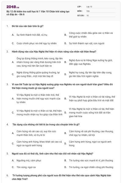 Bộ 12 đề kiểm tra cuối học kì 1 Văn 10 Chân trời sáng tạo có đáp án - Đề 6