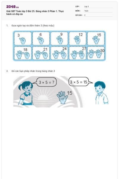 Giải SBT Toán lớp 3 Bài 25. Bảng nhân 3 Phần 1. Thực hành có đáp án