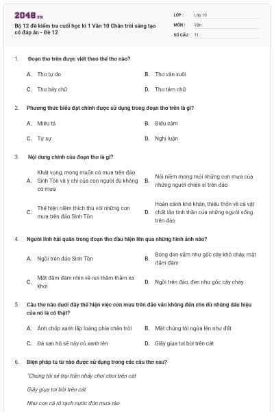 Bộ 12 đề kiểm tra cuối học kì 1 Văn 10 Chân trời sáng tạo có đáp án - Đề 12
