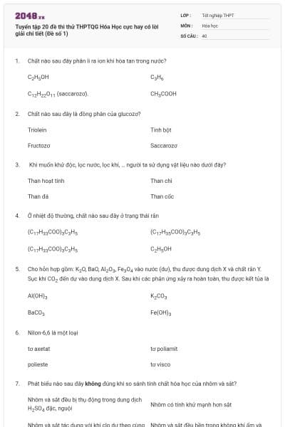 Tuyển tập 20 đề thi thử THPTQG Hóa Học cực hay có lời giải chi tiết (Đề số 1)