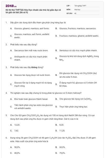 Đề thi thử THPTQG Hóa Học chuẩn cấu trúc bộ giáo dục có lời giải chi tiết (Đề số 9)