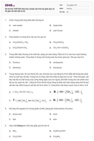 Đề thi thử THPTQG Hóa Học chuẩn cấu trúc bộ giáo dục có lời giải chi tiết (Đề số 8)