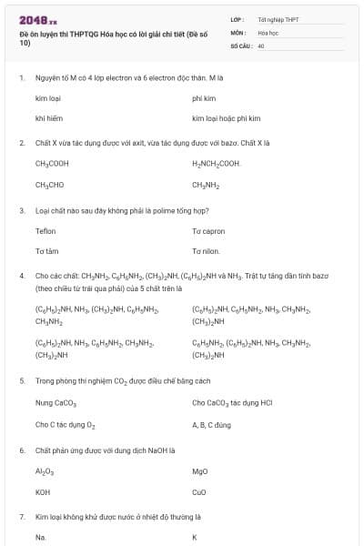 Đề ôn luyện thi THPTQG Hóa học có lời giải chi tiết (Đề số 10)