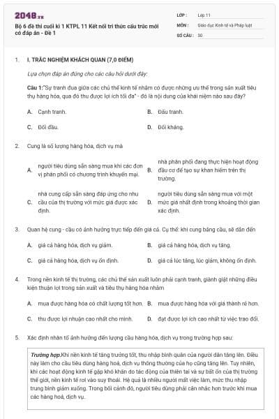 Bộ 6 đề thi cuối kì 1 KTPL 11 Kết nối tri thức cấu trúc mới có đáp án - Đề 1