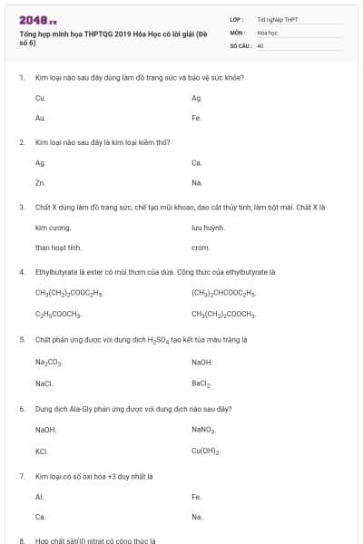 Tổng hợp minh họa THPTQG 2019 Hóa Học có lời giải (Đề số 6)