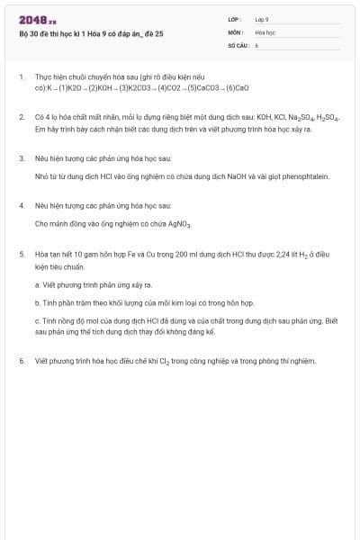 Bộ 30 đề thi học kì 1 Hóa 9 có đáp án_ đề 25