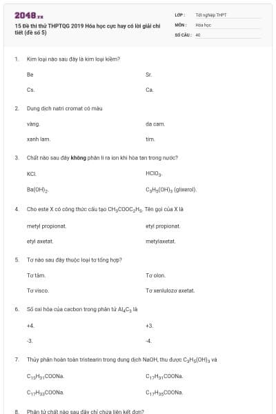 15 Đề thi thử THPTQG 2019 Hóa học cực hay có lời giải chi tiết (đề số 5)