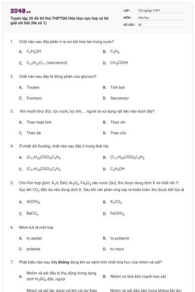 Tuyển tập 20 đề thi thử THPTQG Hóa Học cực hay có lời giải chi tiết (Đề số 1)