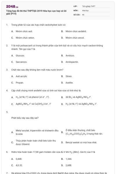 Tổng hợp đề thi thử THPTQG 2019 Hóa học cực hay có lời giải (P14)