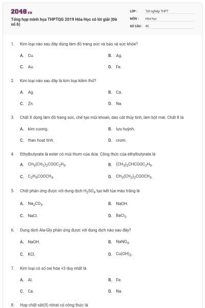 Tổng hợp minh họa THPTQG 2019 Hóa Học có lời giải (Đề số 6)