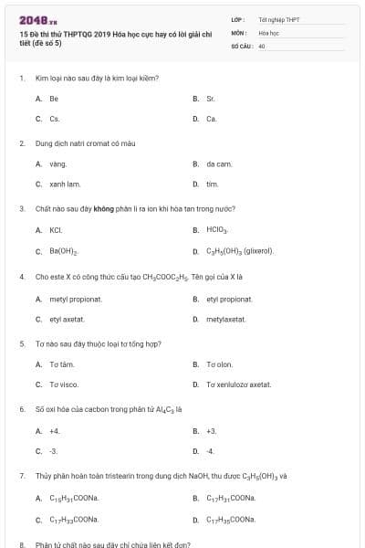 15 Đề thi thử THPTQG 2019 Hóa học cực hay có lời giải chi tiết (đề số 5)