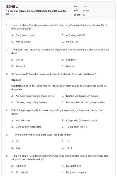 15 câu trắc nghiệm Tin học 9 Kết nối tri thức Bài 6 có đáp án