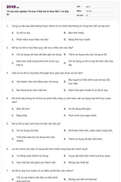 15 câu trắc nghiệm Tin học 9 Kết nối tri thức Bài 7 có đáp án