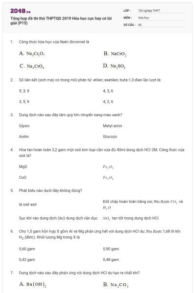 Tổng hợp đề thi thử THPTQG 2019 Hóa học cực hay có lời giải (P15)