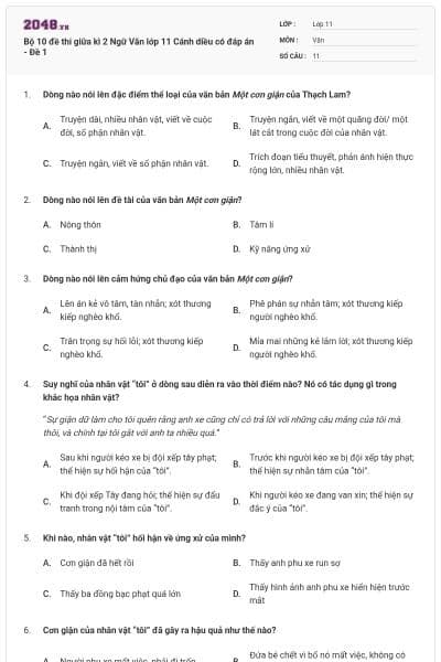 Bộ 10 đề thi giữa kì 2 Ngữ Văn lớp 11 Cánh diều có đáp án - Đề 1
