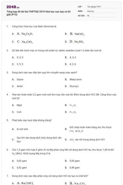 Tổng hợp đề thi thử THPTQG 2019 Hóa học cực hay có lời giải (P15)