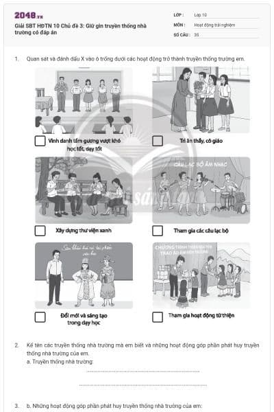 Giải SBT HĐTN 10 Chủ đề 3: Giữ gìn truyền thống nhà trường có đáp án